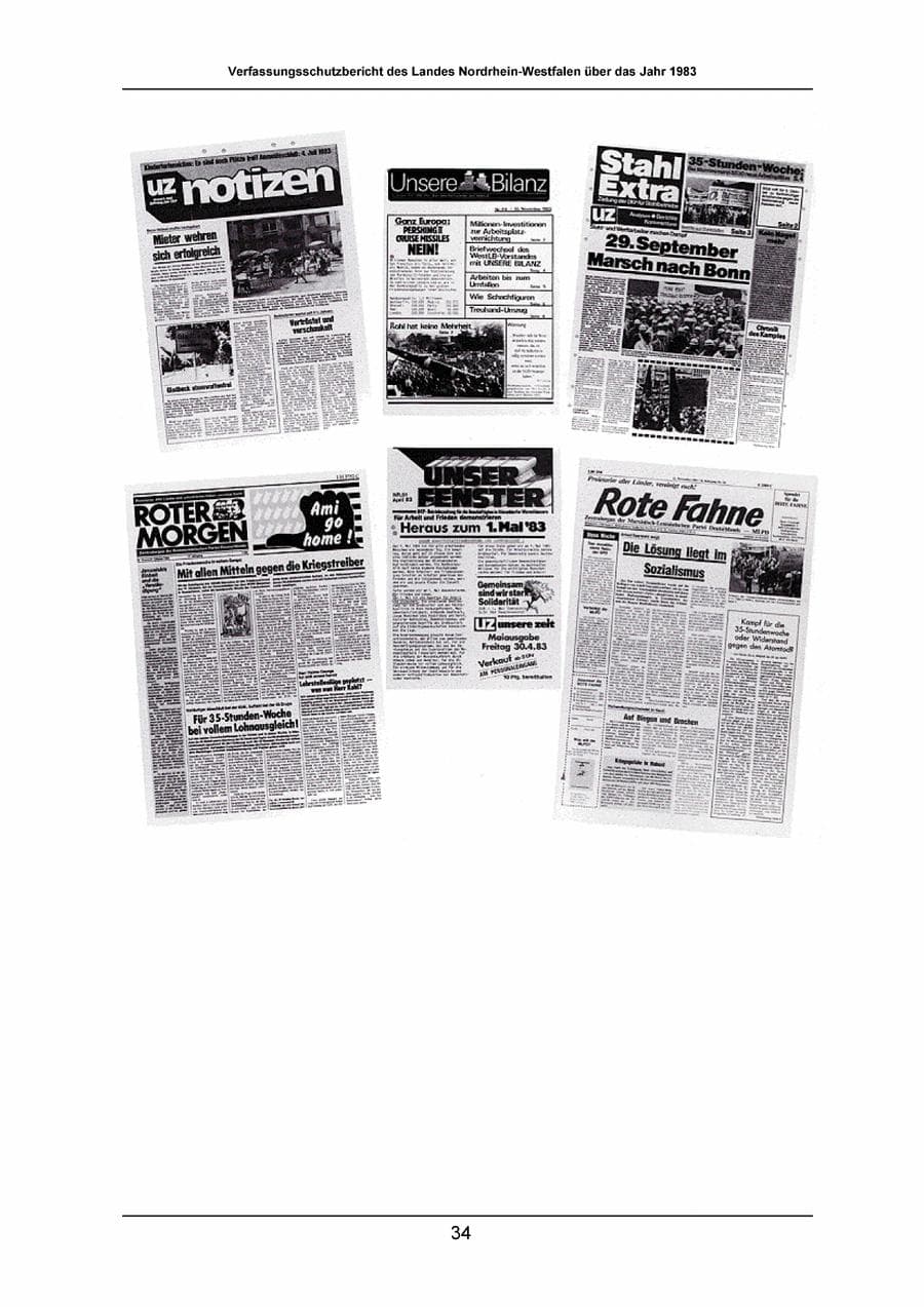 Seite 34 des Verfassungsschutzbericht 1983 Nordrhein-Westfalen