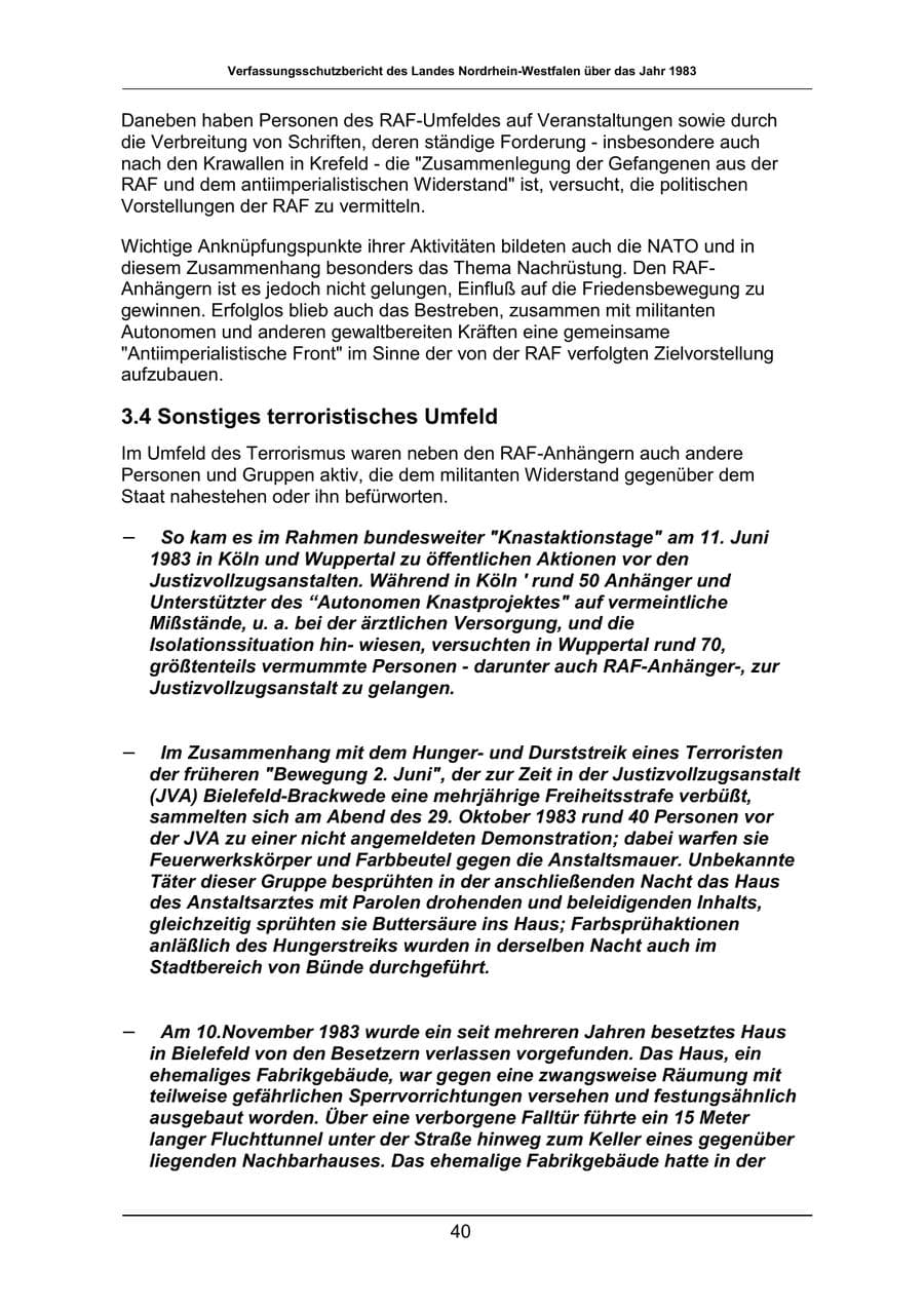 Seite 40 des Verfassungsschutzbericht 1983 Nordrhein-Westfalen