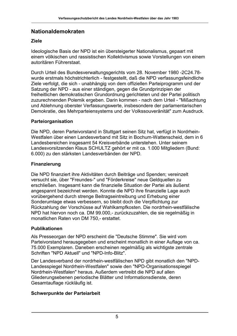 Seite 5 des Verfassungsschutzbericht 1983 Nordrhein-Westfalen