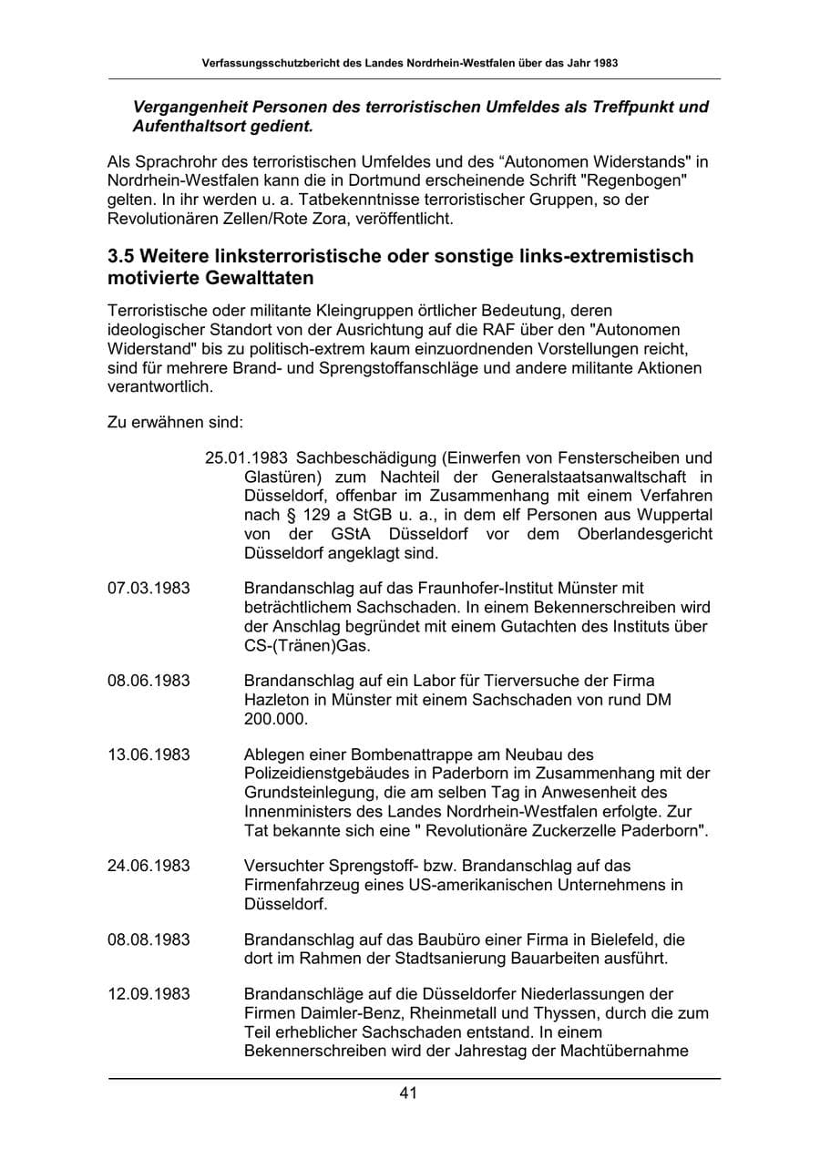 Seite 41 des Verfassungsschutzbericht 1983 Nordrhein-Westfalen