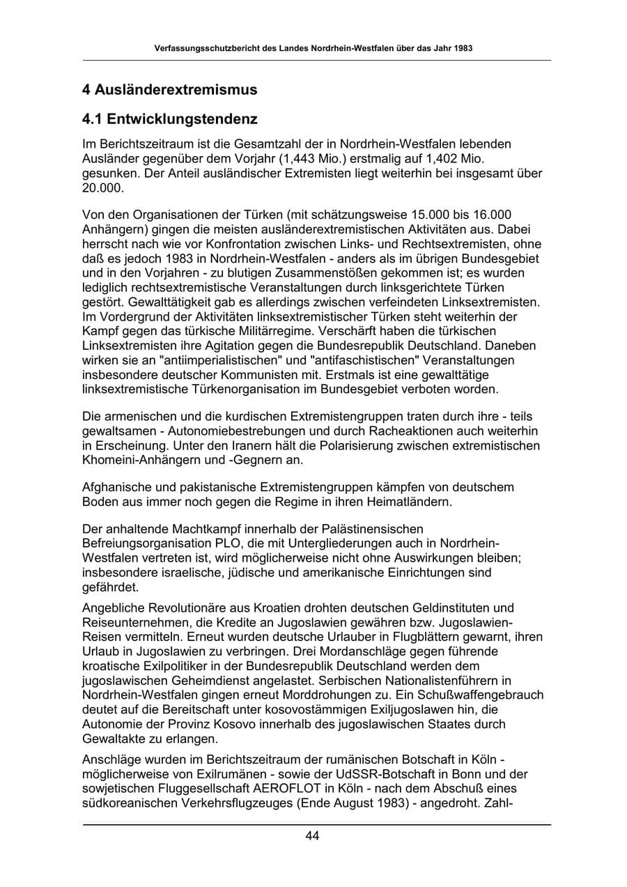 Seite 44 des Verfassungsschutzbericht 1983 Nordrhein-Westfalen