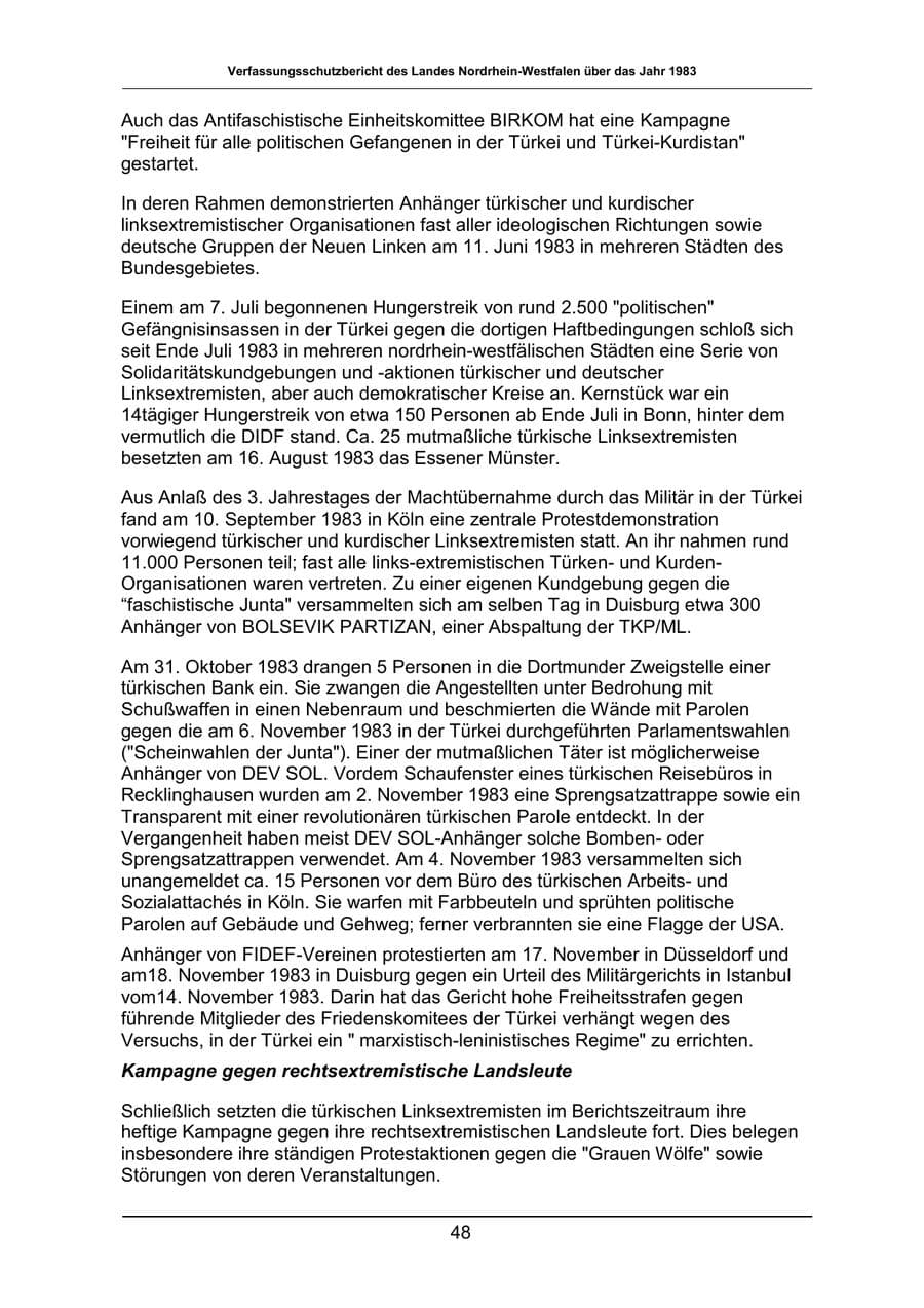 Seite 48 des Verfassungsschutzbericht 1983 Nordrhein-Westfalen