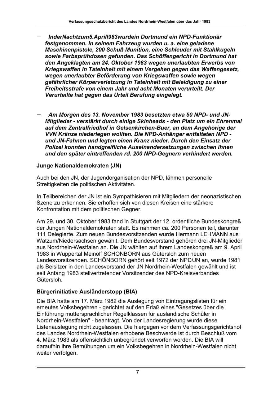Seite 7 des Verfassungsschutzbericht 1983 Nordrhein-Westfalen