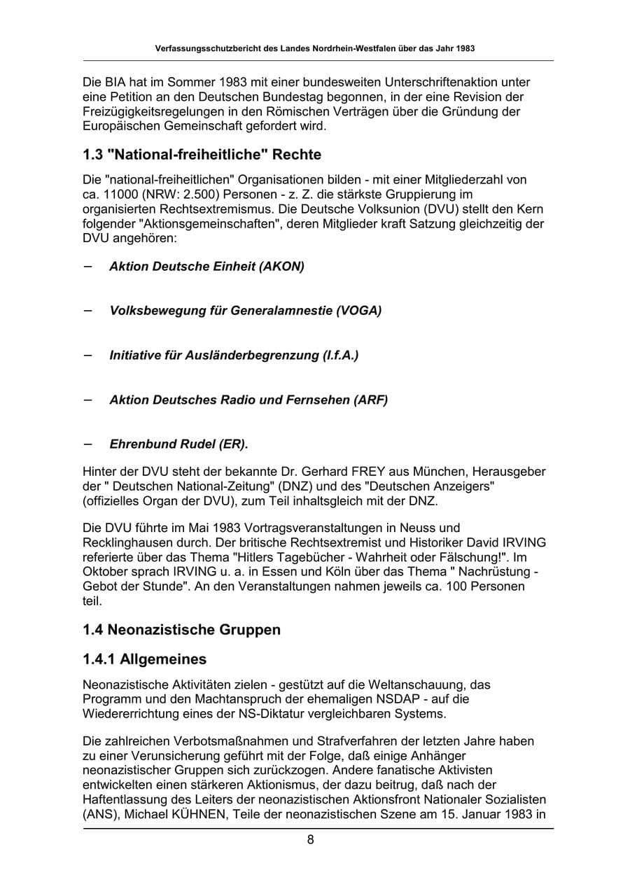 Seite 8 des Verfassungsschutzbericht 1983 Nordrhein-Westfalen