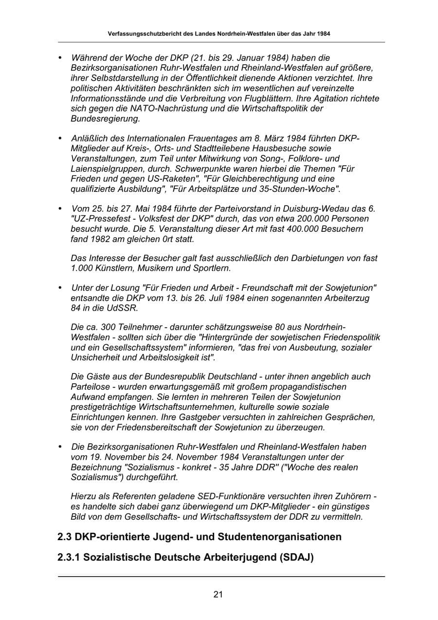 Seite 21 des Verfassungsschutzbericht 1984 Nordrhein-Westfalen
