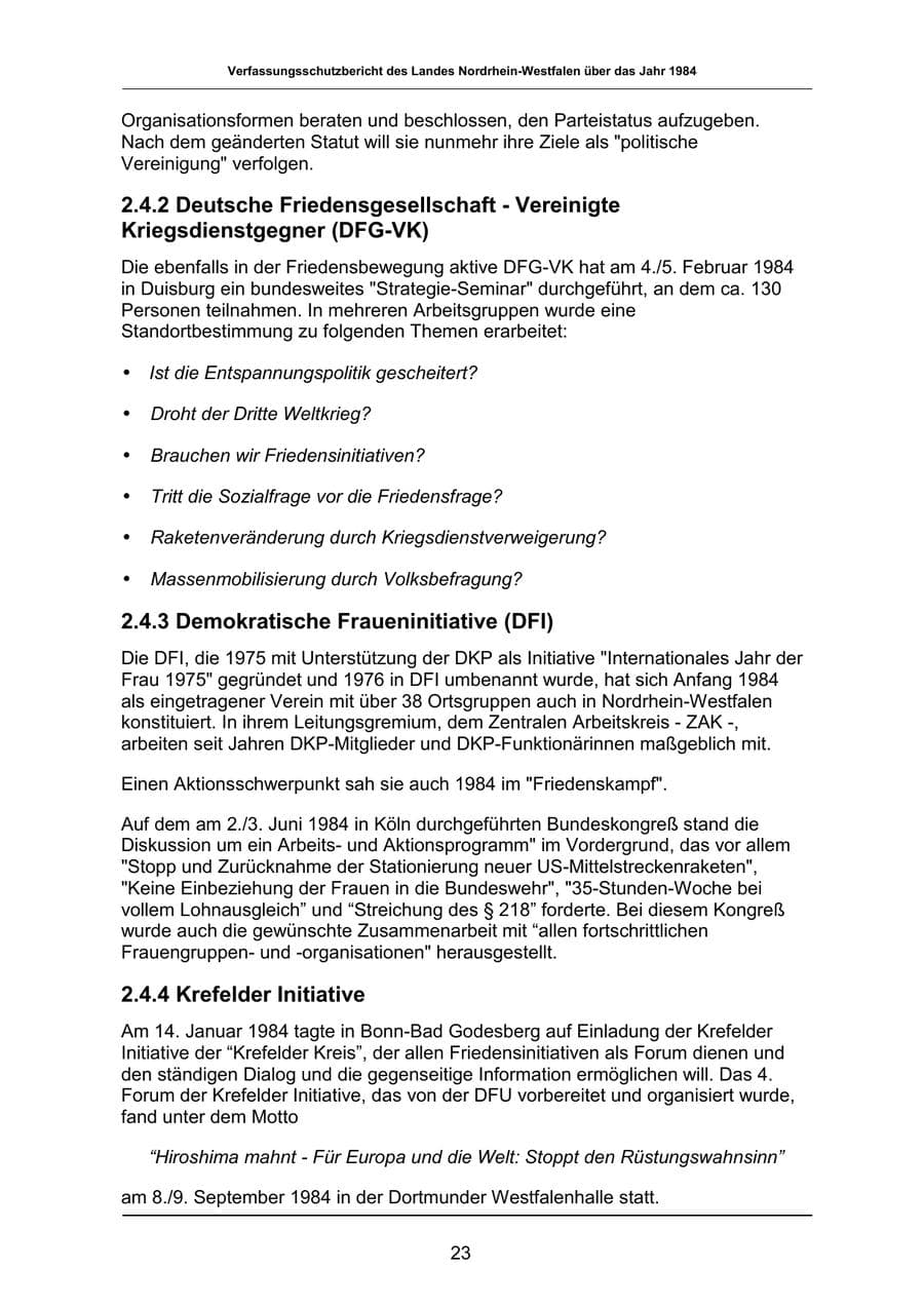 Seite 23 des Verfassungsschutzbericht 1984 Nordrhein-Westfalen