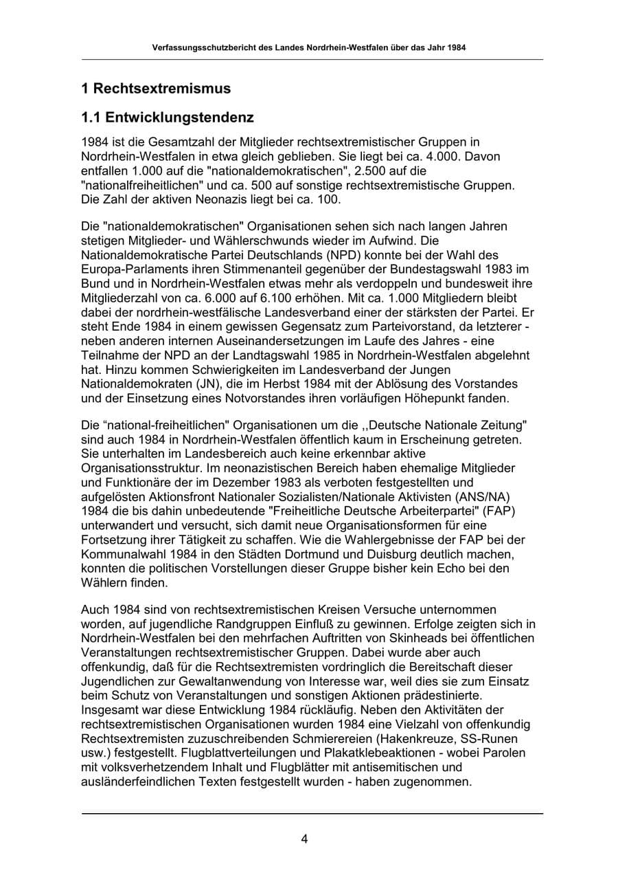 Seite 4 des Verfassungsschutzbericht 1984 Nordrhein-Westfalen