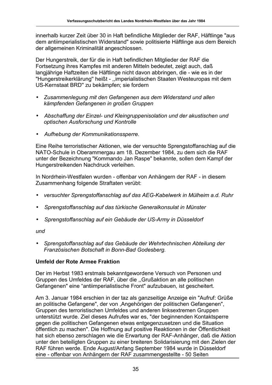 Seite 35 des Verfassungsschutzbericht 1984 Nordrhein-Westfalen