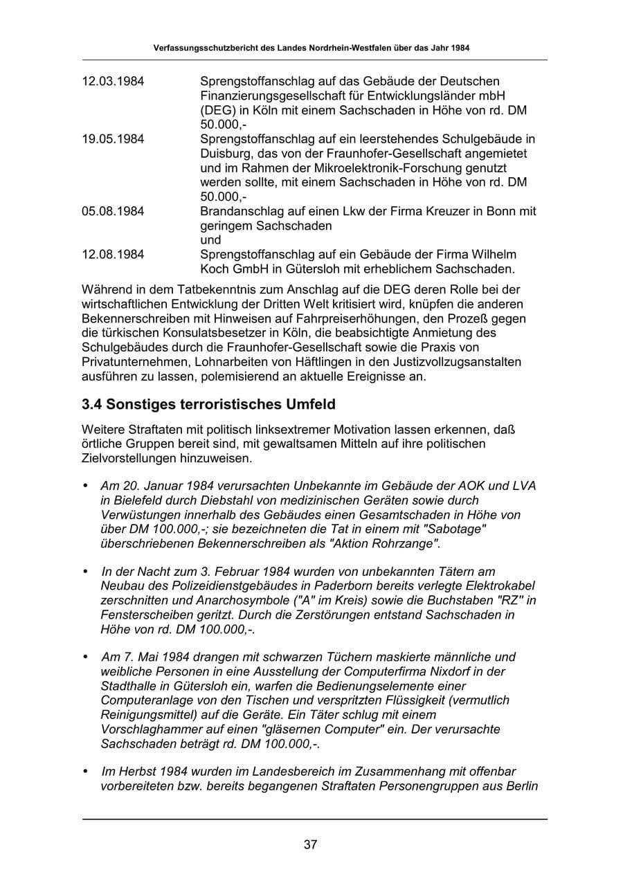 Seite 37 des Verfassungsschutzbericht 1984 Nordrhein-Westfalen