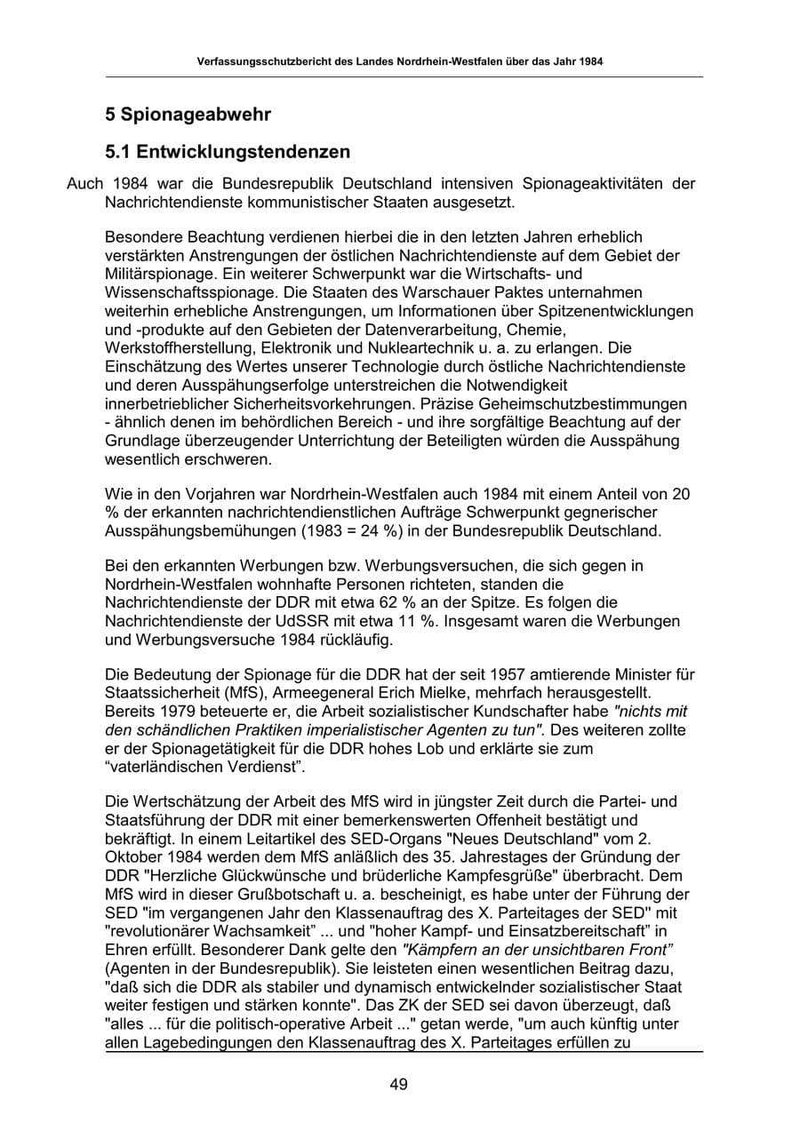 Seite 49 des Verfassungsschutzbericht 1984 Nordrhein-Westfalen