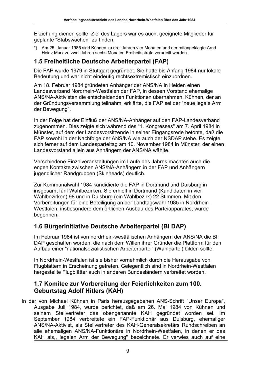 Seite 9 des Verfassungsschutzbericht 1984 Nordrhein-Westfalen