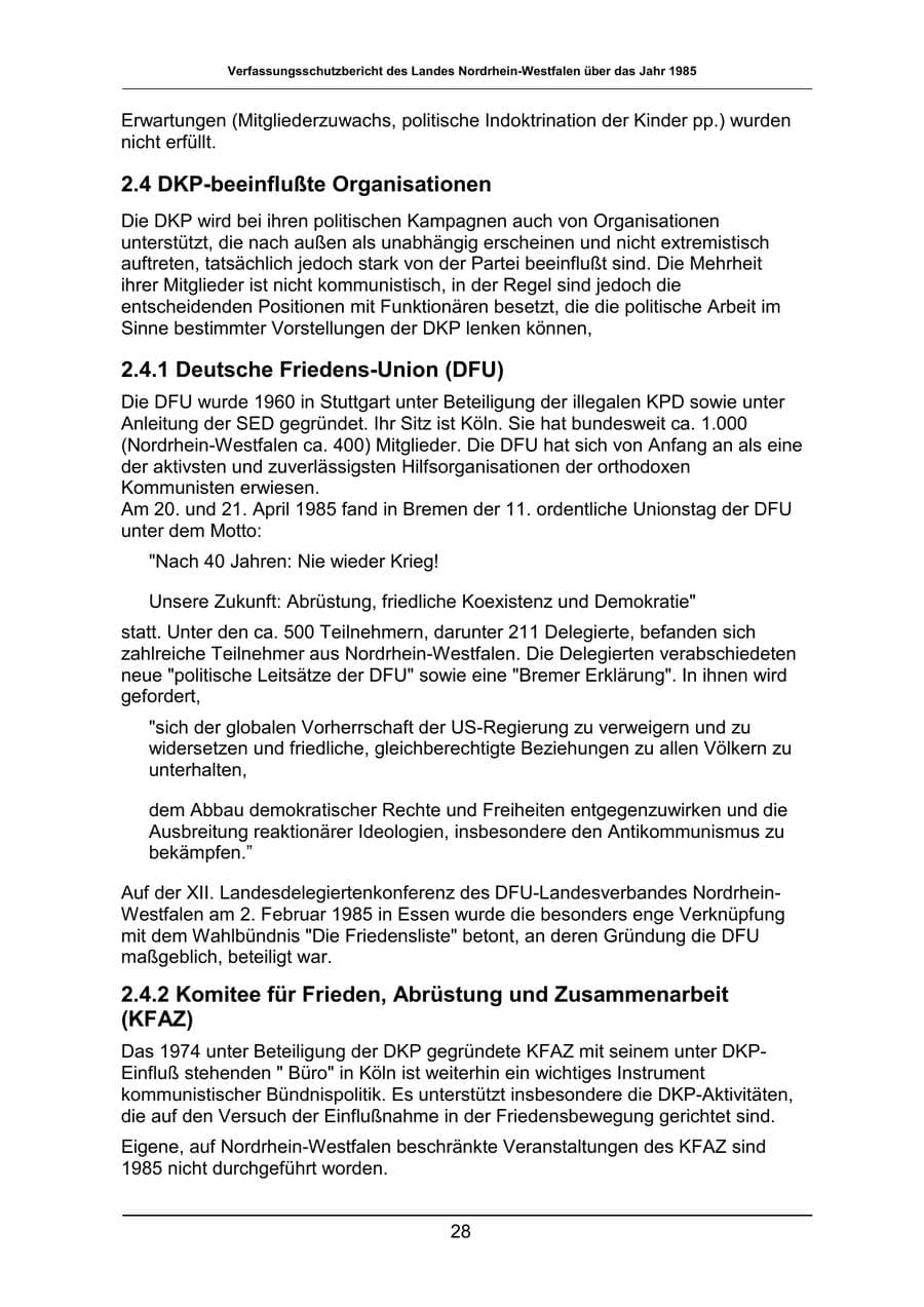 Seite 28 des Verfassungsschutzbericht 1985 Nordrhein-Westfalen