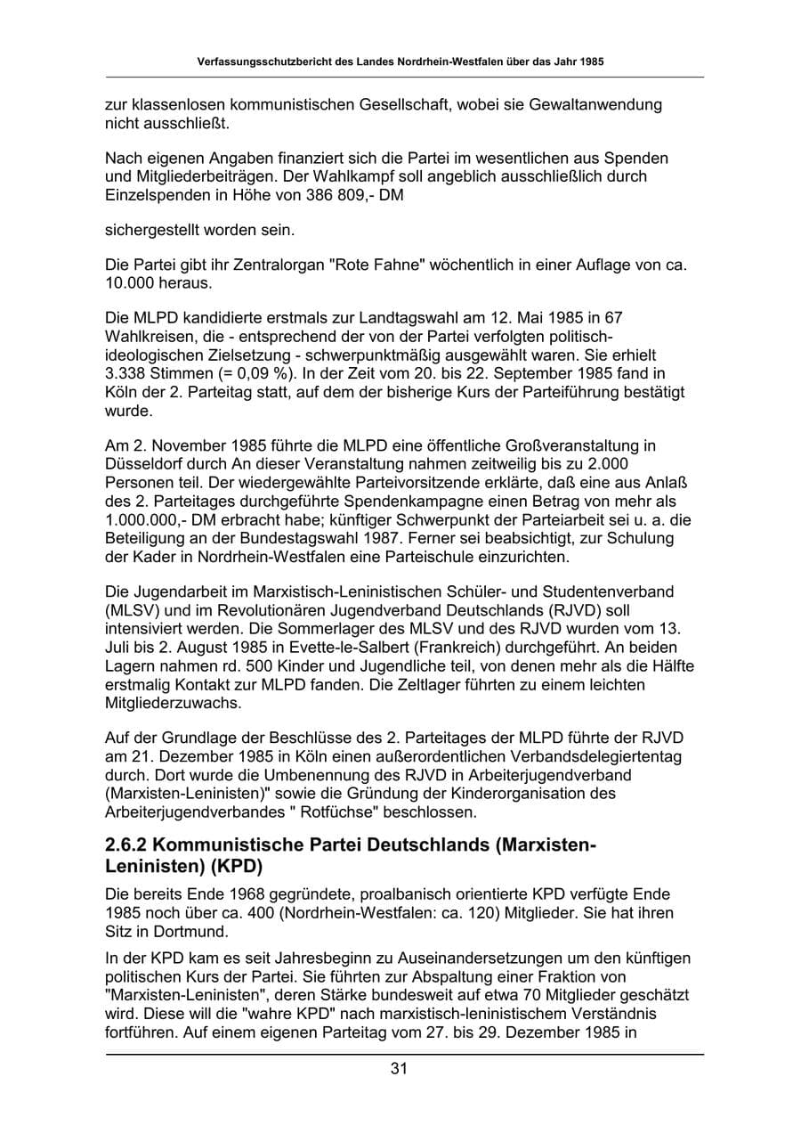 Seite 31 des Verfassungsschutzbericht 1985 Nordrhein-Westfalen