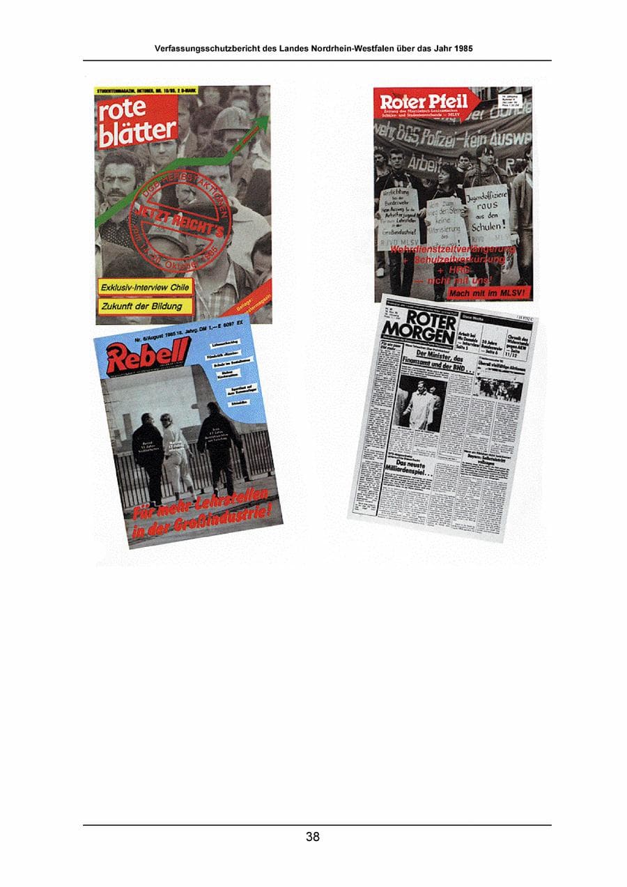 Seite 38 des Verfassungsschutzbericht 1985 Nordrhein-Westfalen