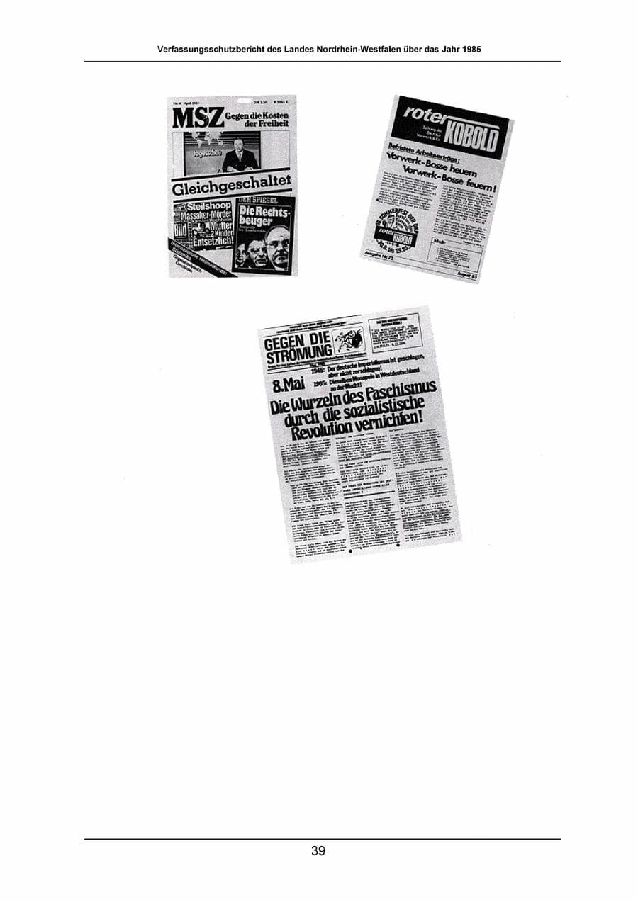 Seite 39 des Verfassungsschutzbericht 1985 Nordrhein-Westfalen