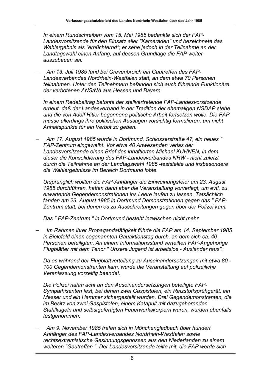 Seite 6 des Verfassungsschutzbericht 1985 Nordrhein-Westfalen