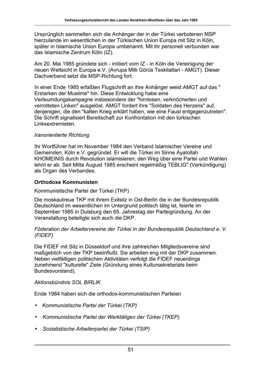 Seite 51 des Verfassungsschutzbericht 1985 Nordrhein-Westfalen