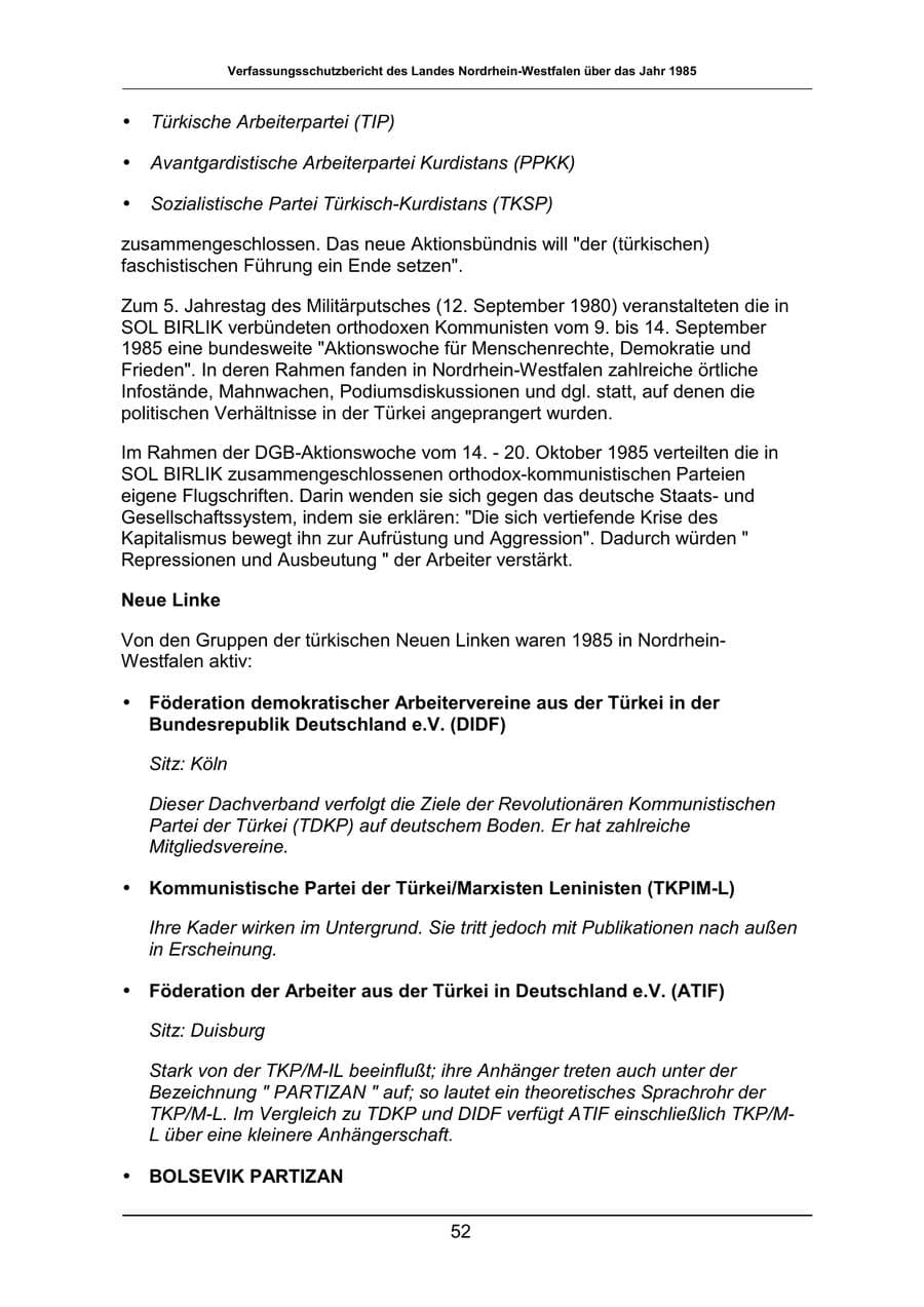 Seite 52 des Verfassungsschutzbericht 1985 Nordrhein-Westfalen