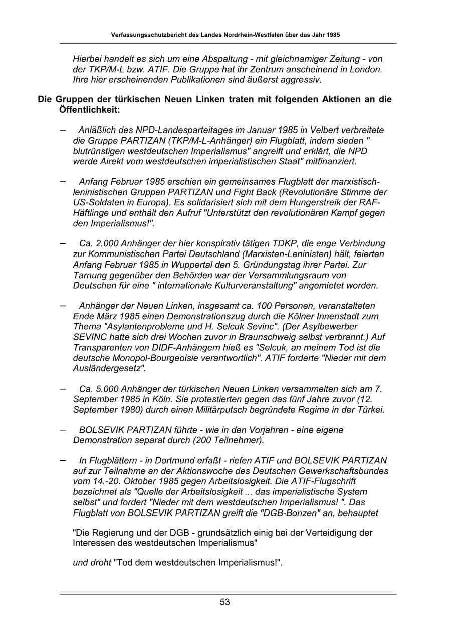 Seite 53 des Verfassungsschutzbericht 1985 Nordrhein-Westfalen