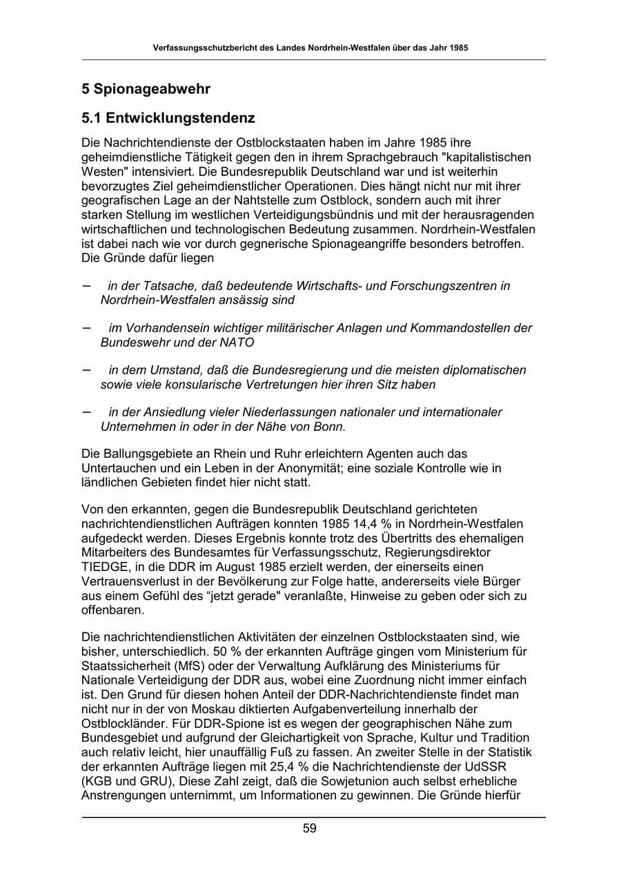 Seite 59 des Verfassungsschutzbericht 1985 Nordrhein-Westfalen