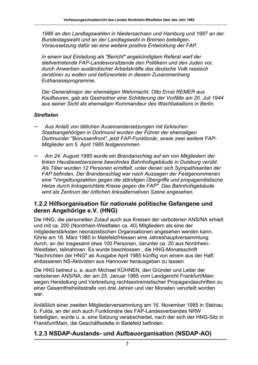 Seite 7 des Verfassungsschutzbericht 1985 Nordrhein-Westfalen