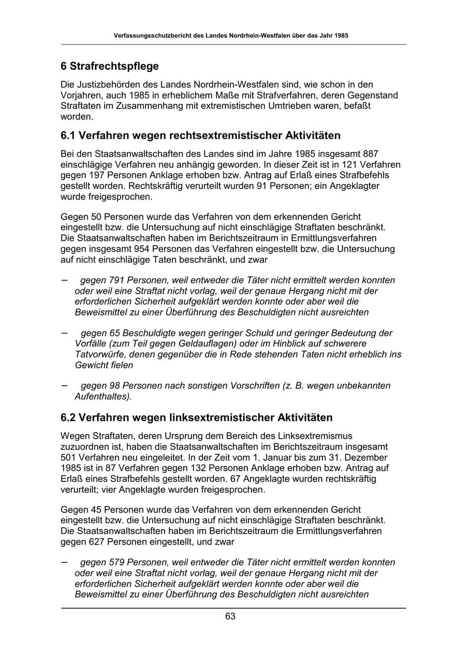 Seite 63 des Verfassungsschutzbericht 1985 Nordrhein-Westfalen