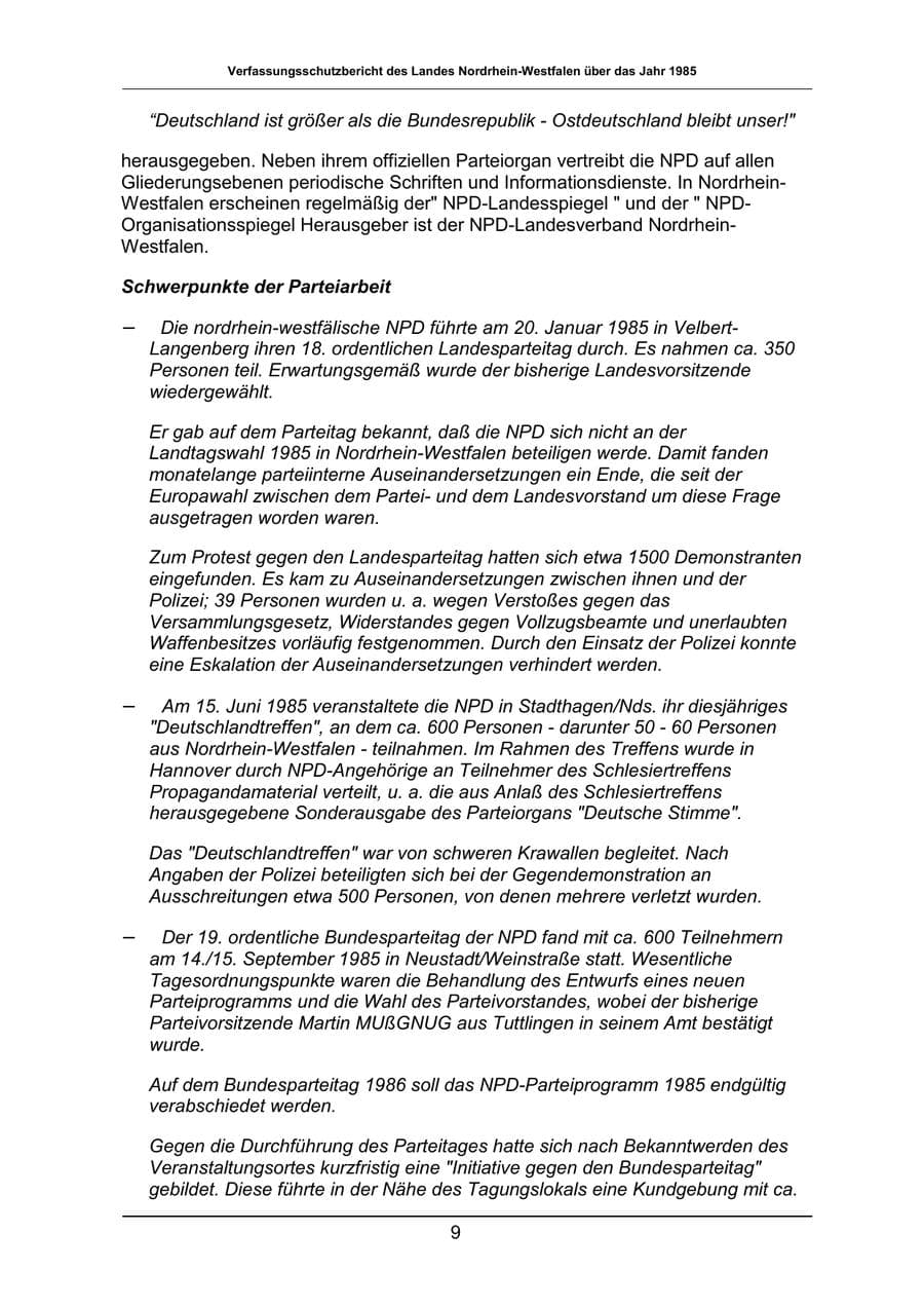 Seite 9 des Verfassungsschutzbericht 1985 Nordrhein-Westfalen