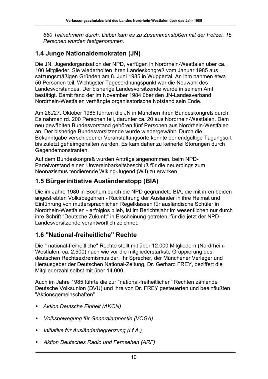 Seite 10 des Verfassungsschutzbericht 1985 Nordrhein-Westfalen
