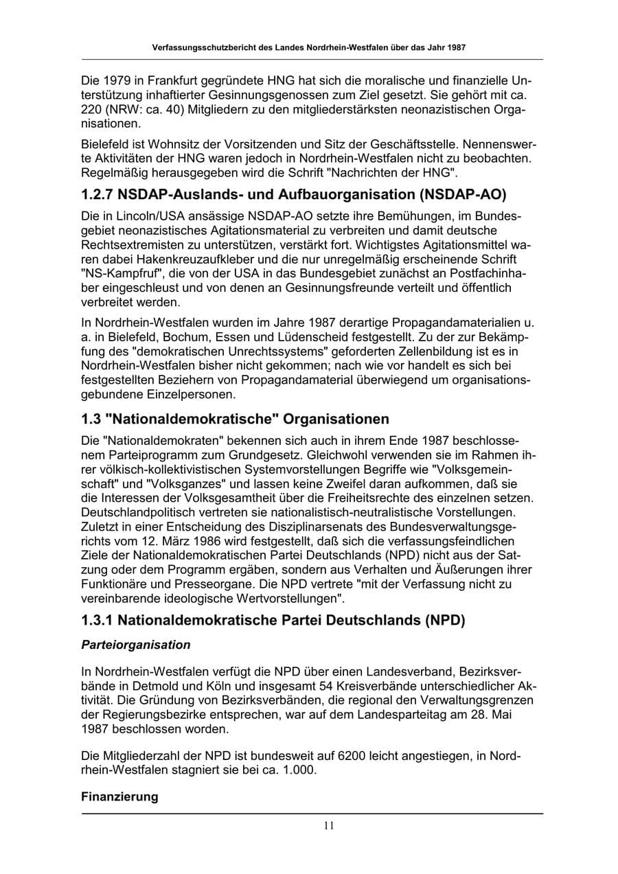 Seite 11 des Verfassungsschutzbericht 1987 Nordrhein-Westfalen