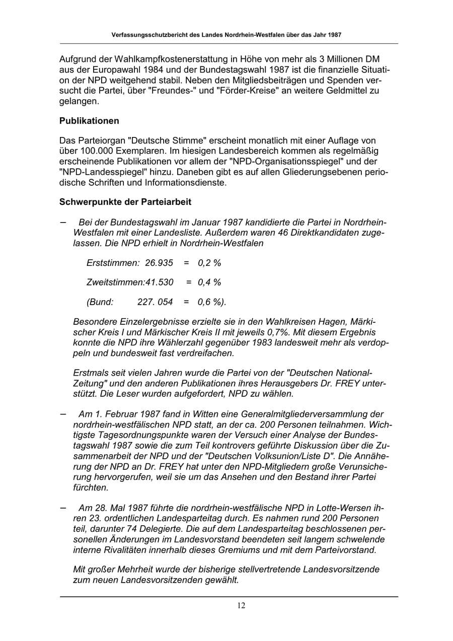 Seite 12 des Verfassungsschutzbericht 1987 Nordrhein-Westfalen