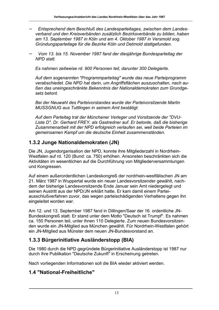 Seite 13 des Verfassungsschutzbericht 1987 Nordrhein-Westfalen