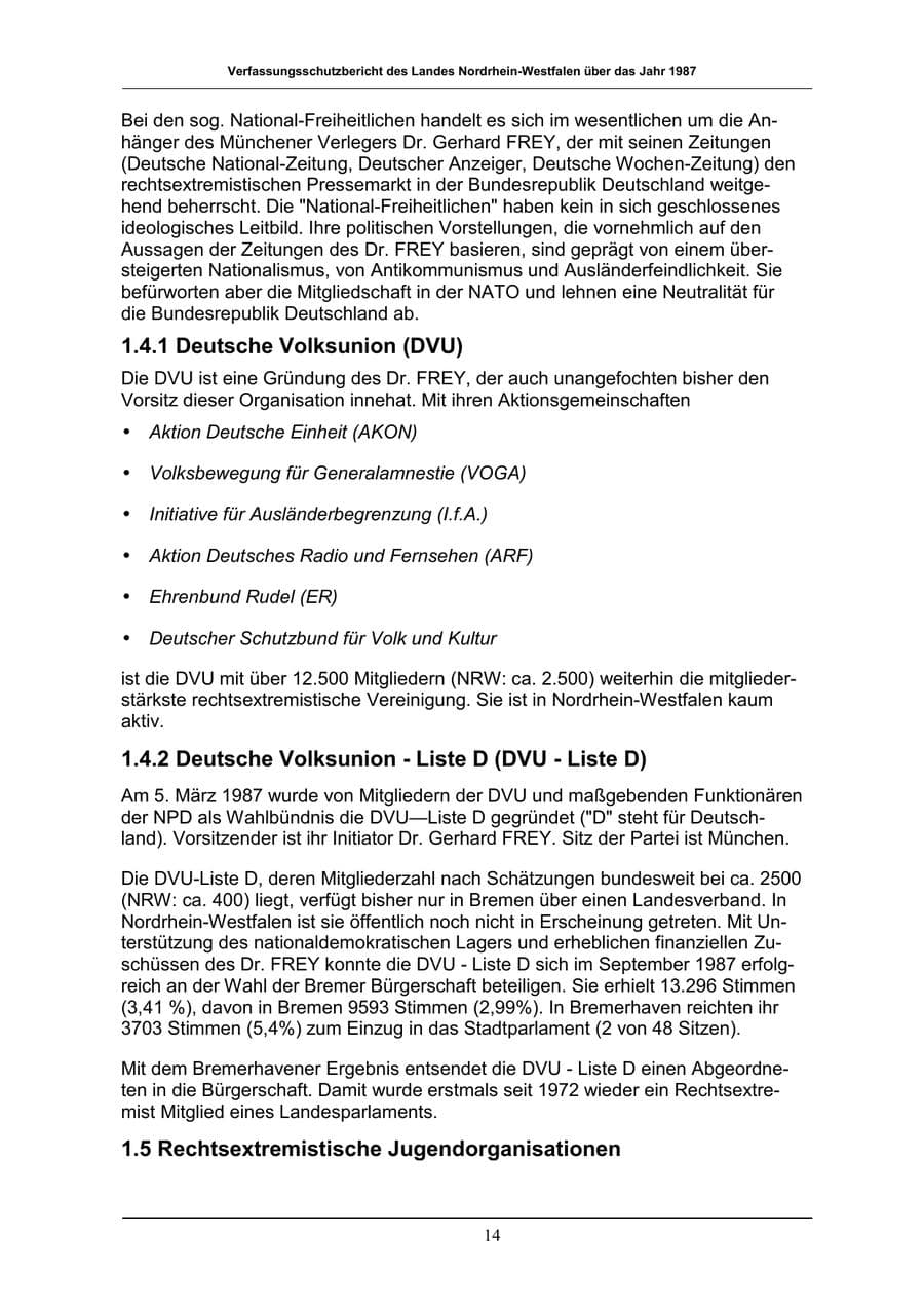 Seite 14 des Verfassungsschutzbericht 1987 Nordrhein-Westfalen