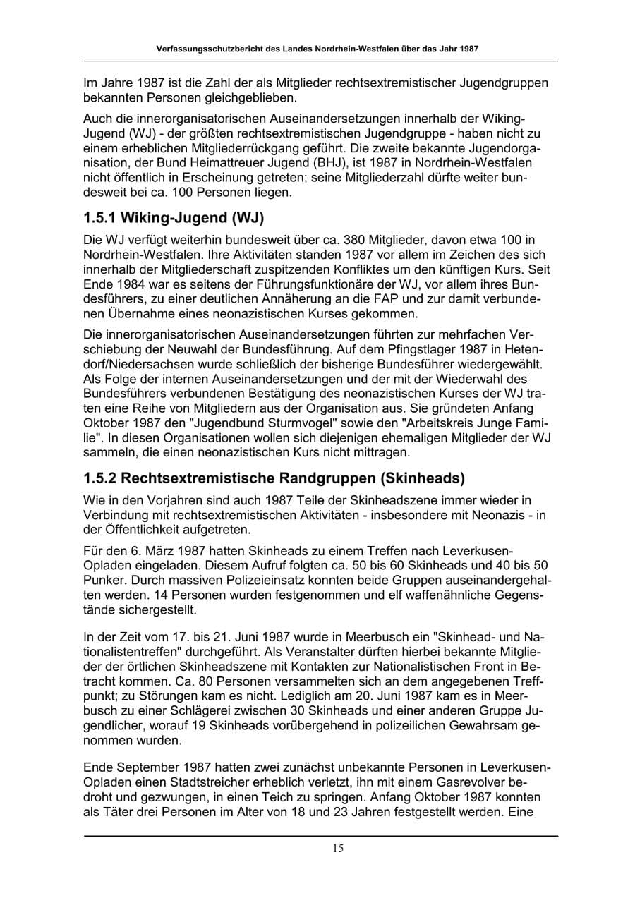 Seite 15 des Verfassungsschutzbericht 1987 Nordrhein-Westfalen