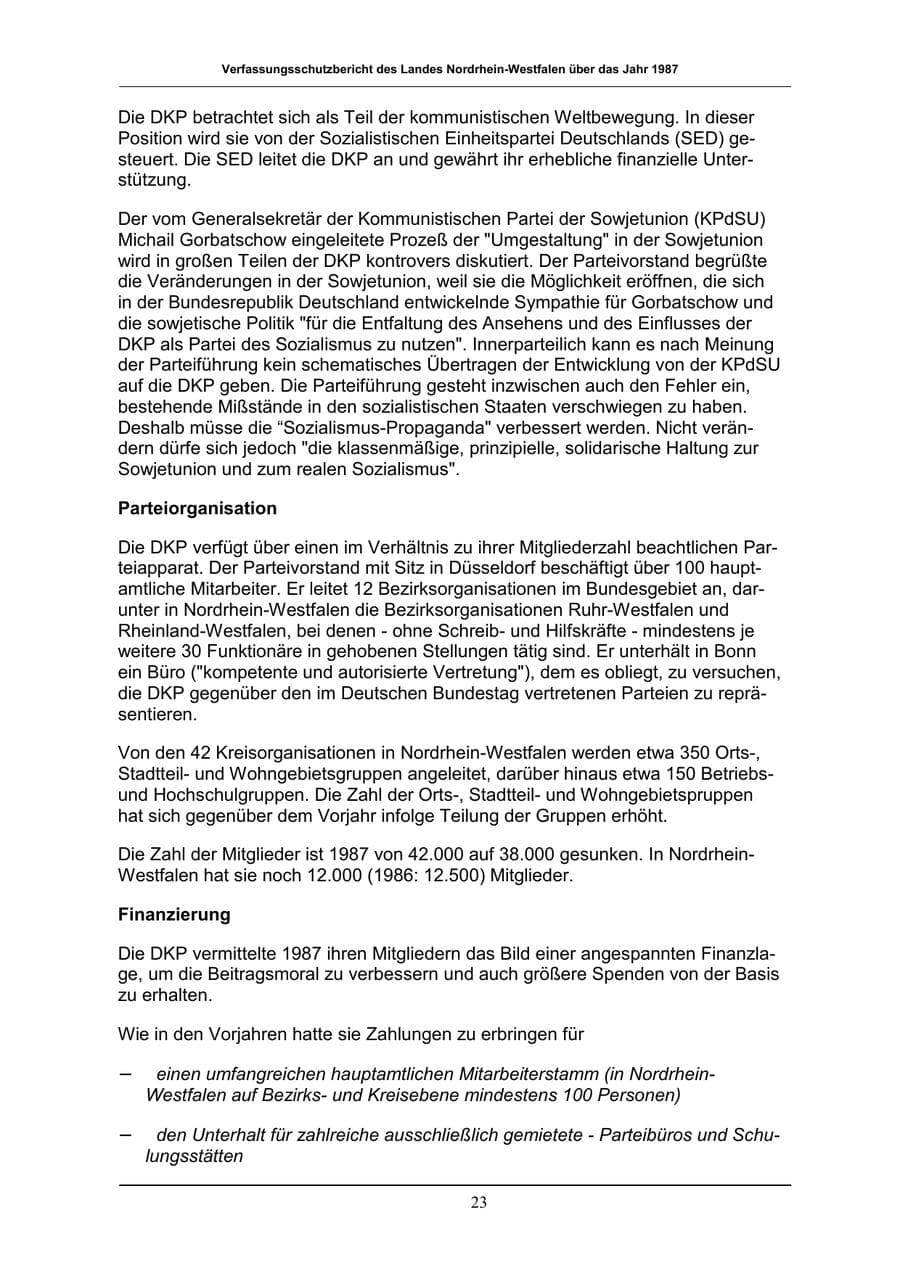 Seite 23 des Verfassungsschutzbericht 1987 Nordrhein-Westfalen