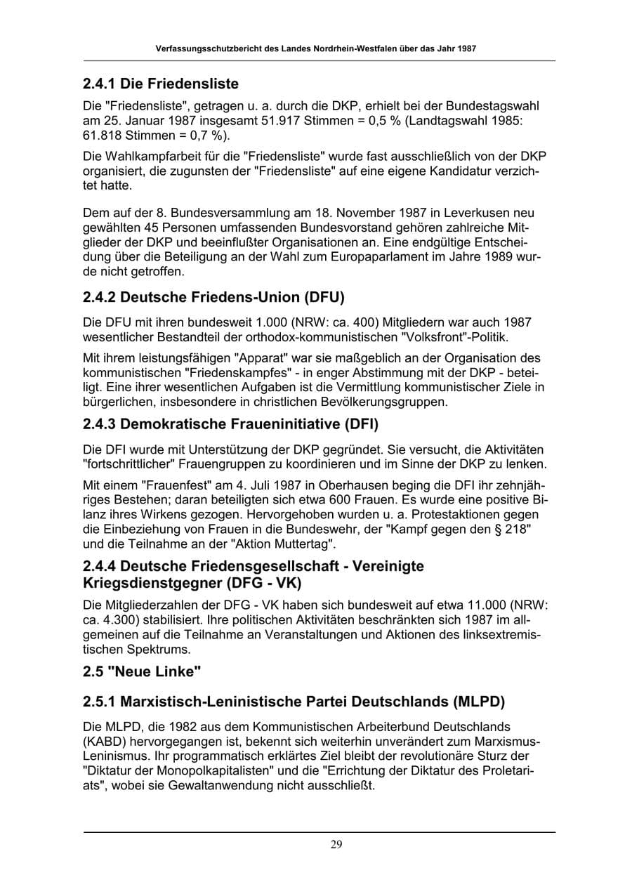 Seite 29 des Verfassungsschutzbericht 1987 Nordrhein-Westfalen