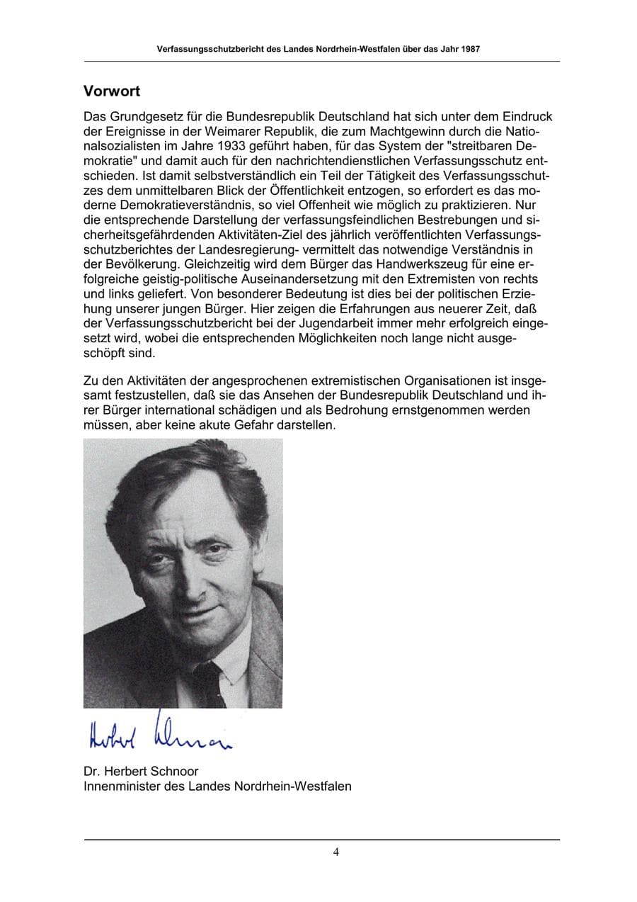 Seite 4 des Verfassungsschutzbericht 1987 Nordrhein-Westfalen