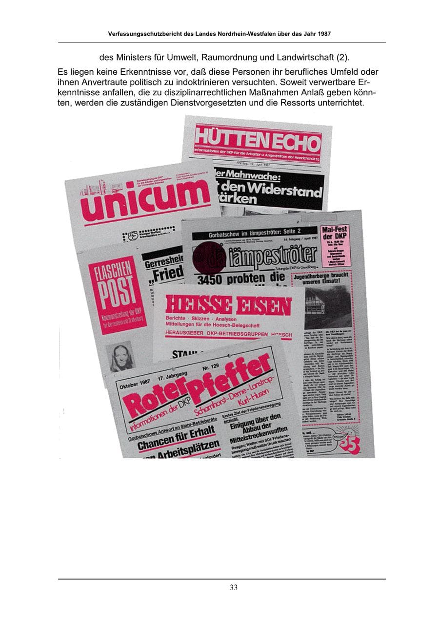 Seite 33 des Verfassungsschutzbericht 1987 Nordrhein-Westfalen