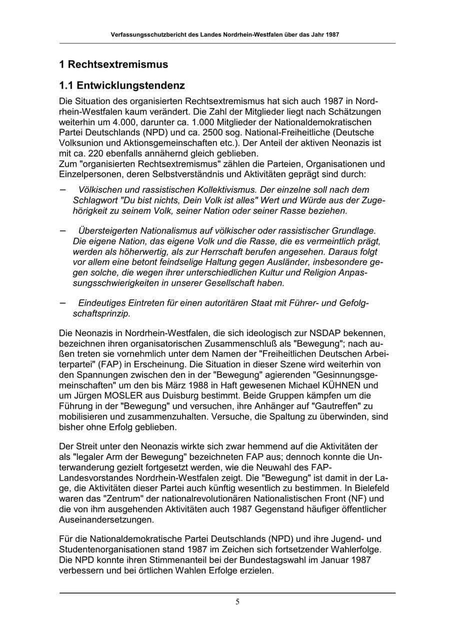 Seite 5 des Verfassungsschutzbericht 1987 Nordrhein-Westfalen