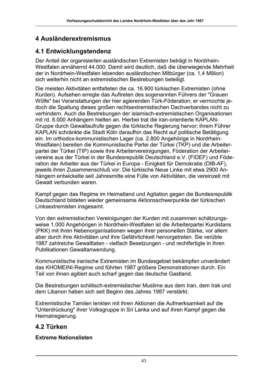 Seite 43 des Verfassungsschutzbericht 1987 Nordrhein-Westfalen