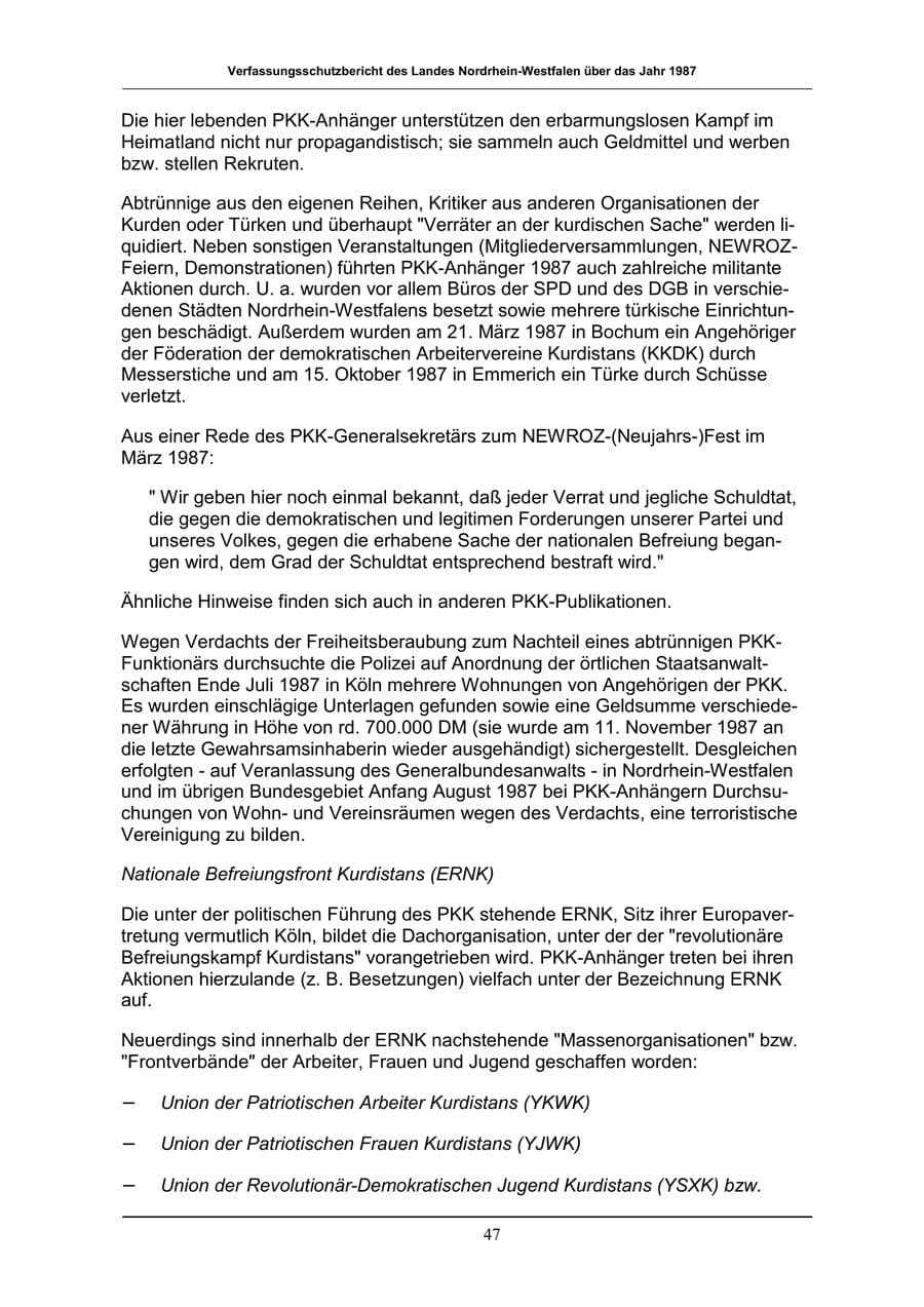 Seite 47 des Verfassungsschutzbericht 1987 Nordrhein-Westfalen