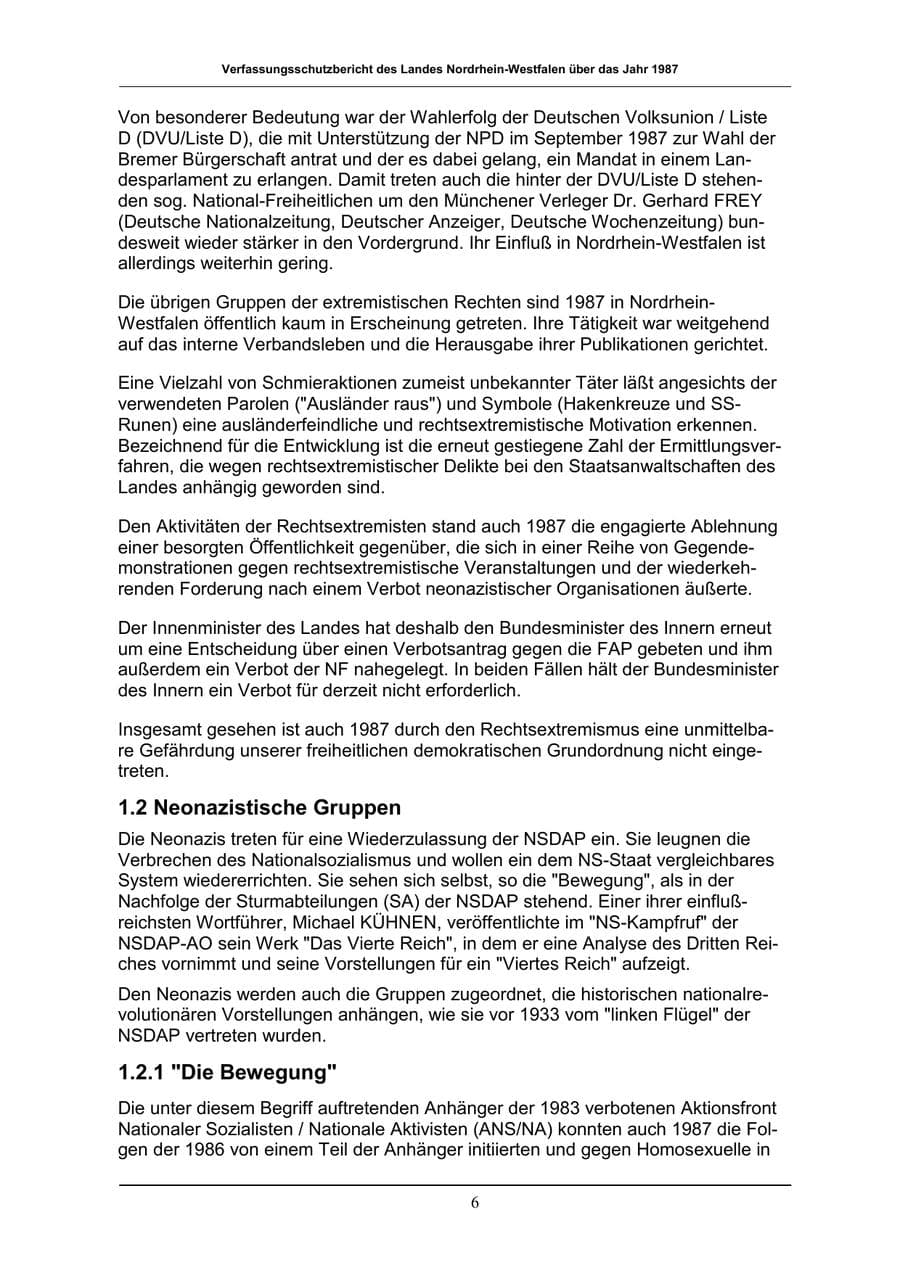 Seite 6 des Verfassungsschutzbericht 1987 Nordrhein-Westfalen