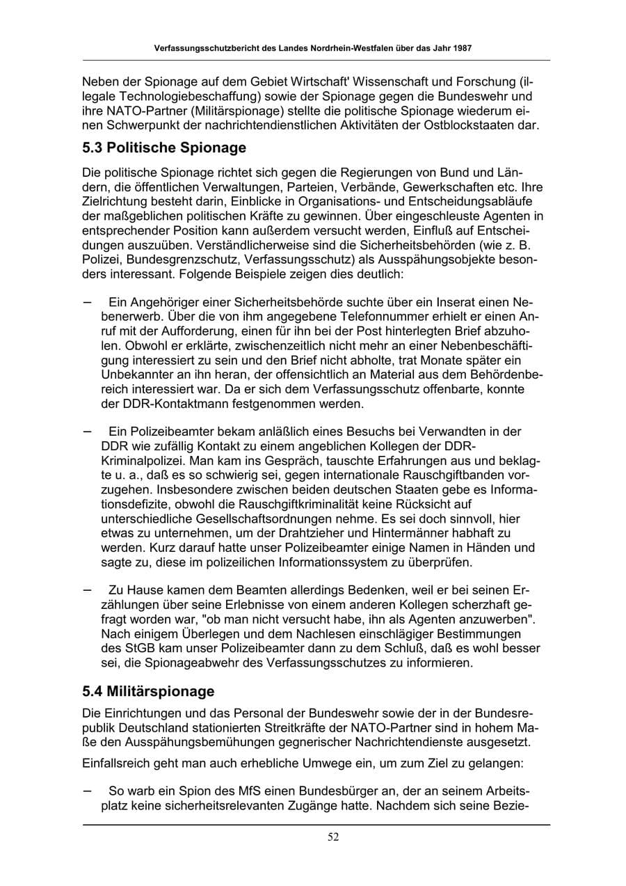 Seite 52 des Verfassungsschutzbericht 1987 Nordrhein-Westfalen
