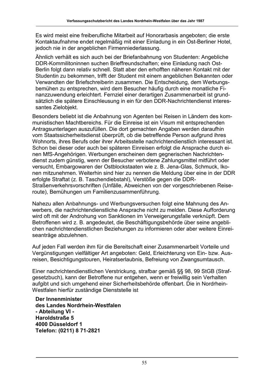 Seite 55 des Verfassungsschutzbericht 1987 Nordrhein-Westfalen
