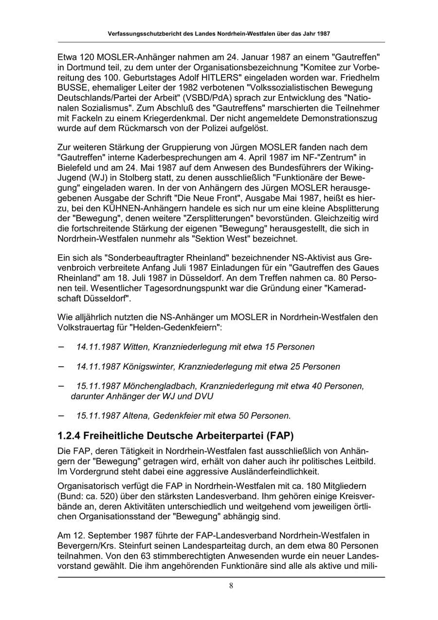 Seite 8 des Verfassungsschutzbericht 1987 Nordrhein-Westfalen