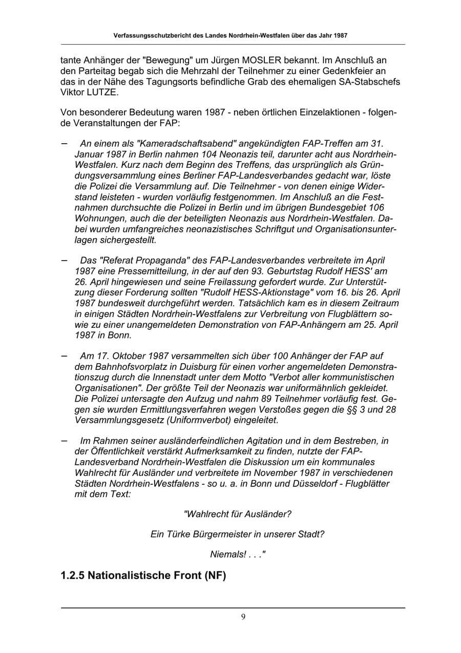 Seite 9 des Verfassungsschutzbericht 1987 Nordrhein-Westfalen