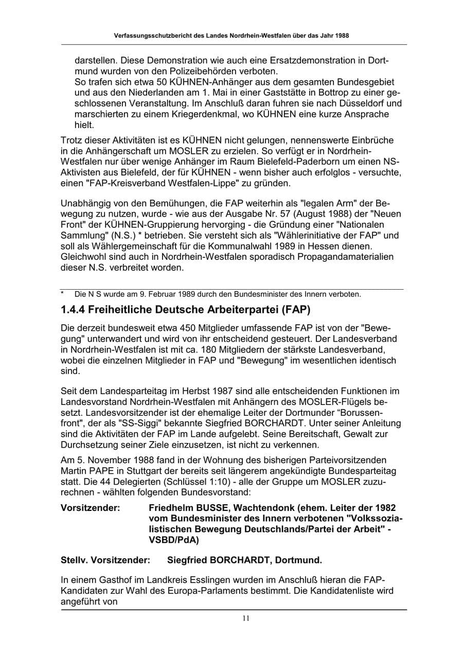 Seite 11 des Verfassungsschutzbericht 1988 Nordrhein-Westfalen
