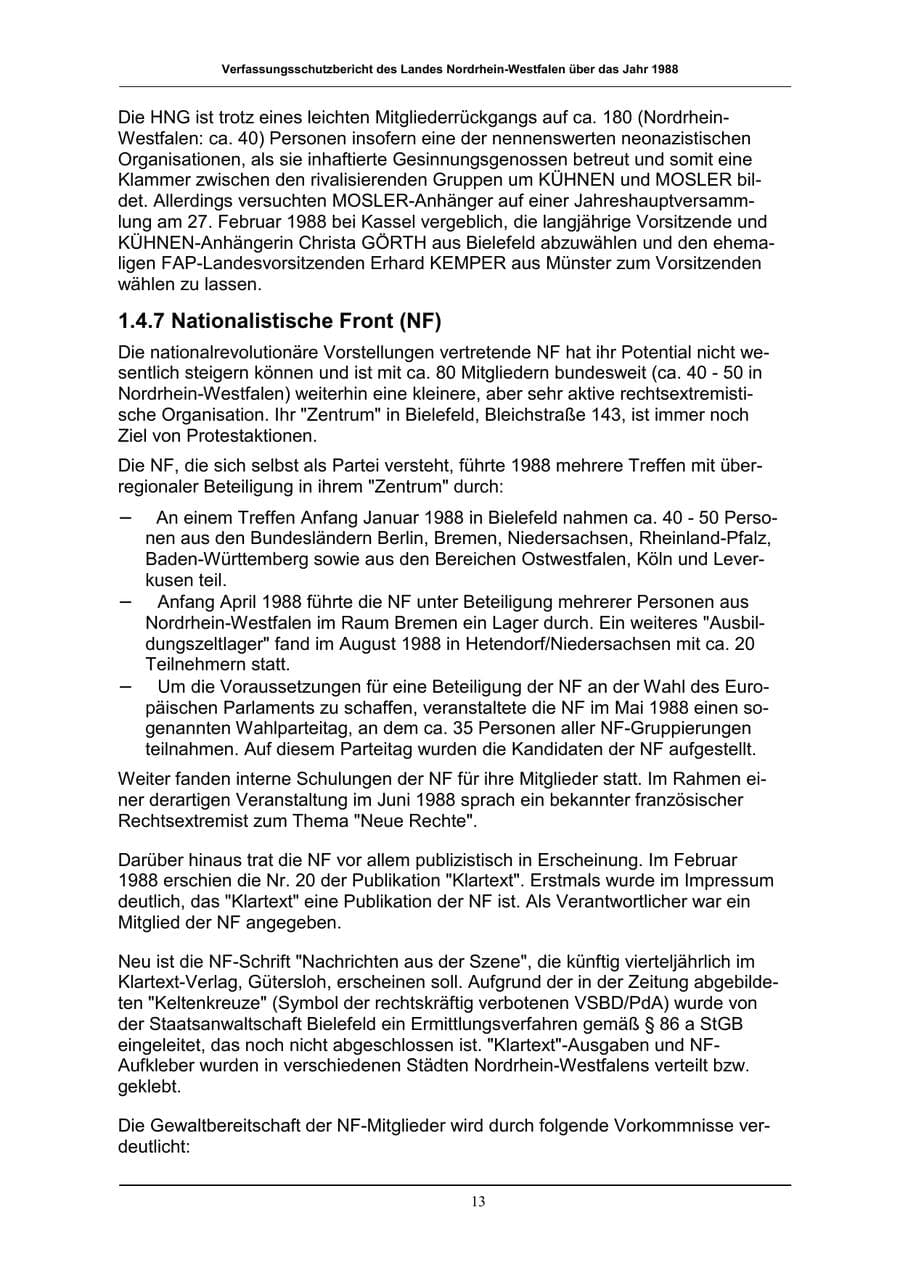 Seite 13 des Verfassungsschutzbericht 1988 Nordrhein-Westfalen