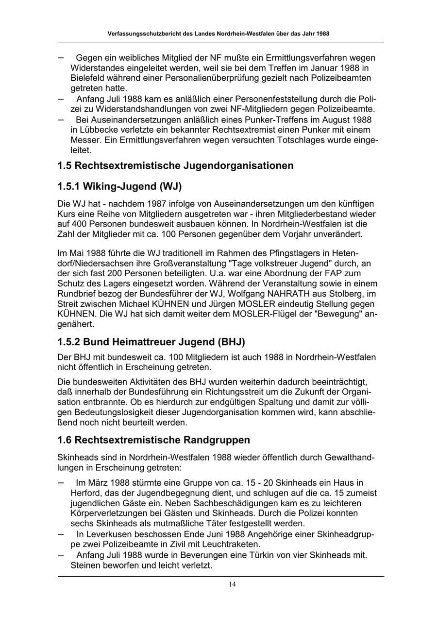 Seite 14 des Verfassungsschutzbericht 1988 Nordrhein-Westfalen