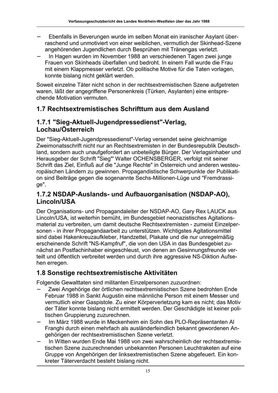 Seite 15 des Verfassungsschutzbericht 1988 Nordrhein-Westfalen