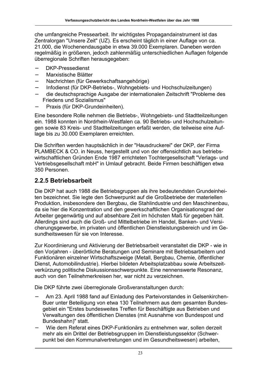 Seite 23 des Verfassungsschutzbericht 1988 Nordrhein-Westfalen